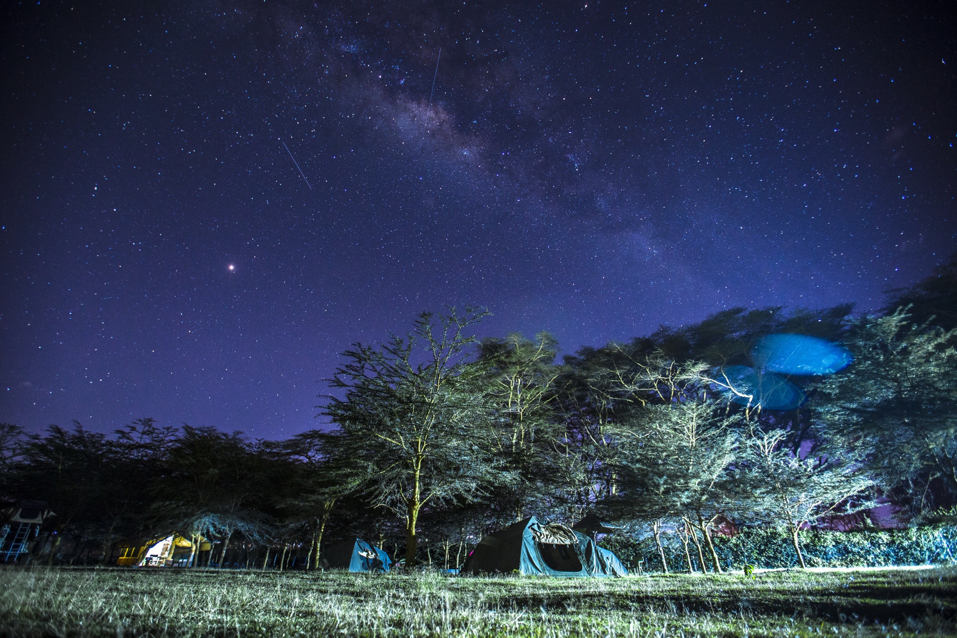 Milky Way galaxy over Lake Naivasha camp under African night sky